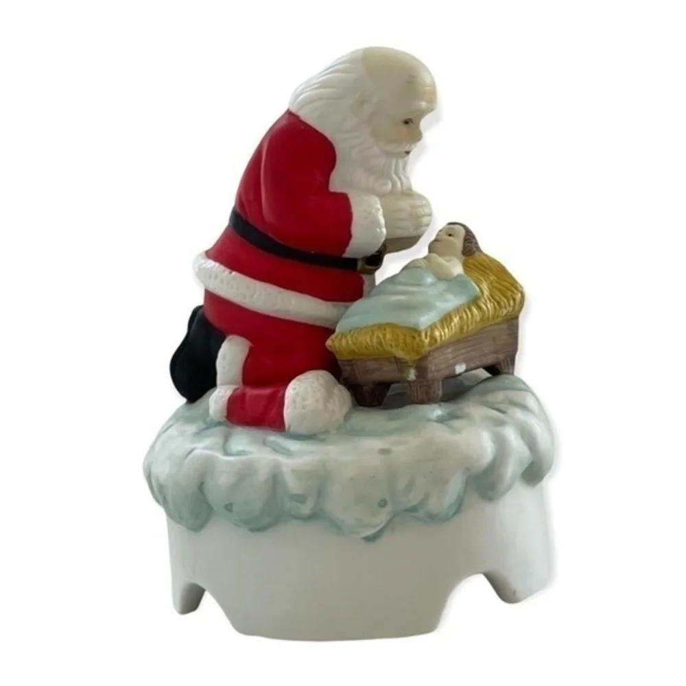 Vintage 1983 Roman The Kneeling Santa Musical Figurine Baby Jesus 5.5